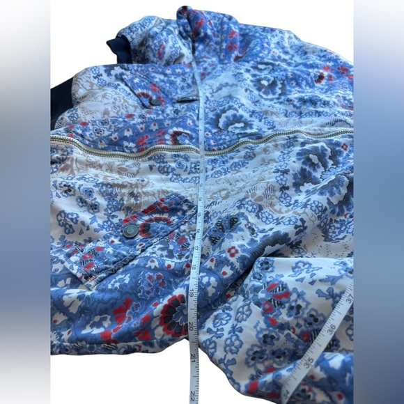 Free People Daytrip Floral Paisley Bomber Jacket Blue Cream S Boho Festival - Picture 6 of 11
